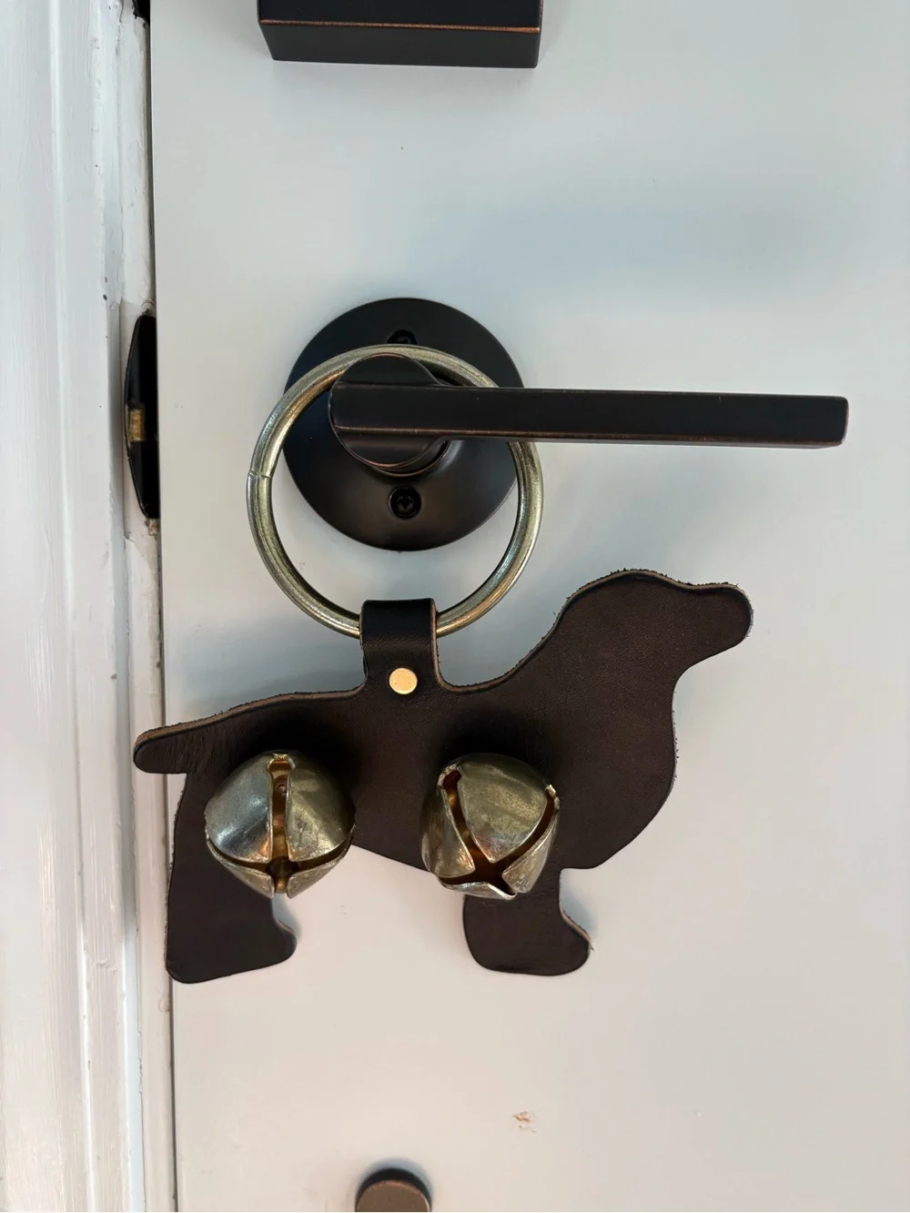 Leather Dog Silhouette Doorbell with Brass Jingle Bells - Black